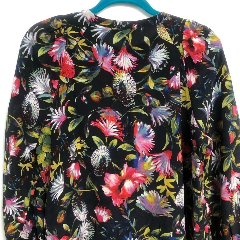 J. Crew Black Floral Silk Blouse Popover Small - Picture 8 of 8